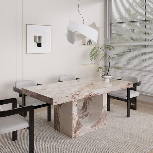 Table À Manger En Effet Marbre Beige, Marron 8 Personnes