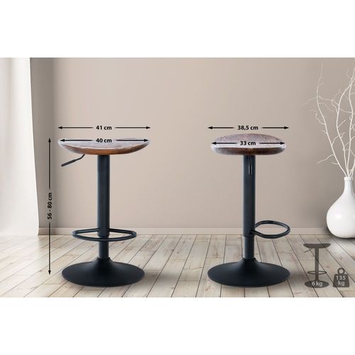 Tabouret De Bar Industriel Réglable En Bois Noyer