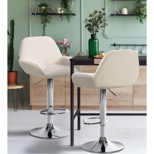 Tabouret De Bar Velours Ajustable Pivotant Velours Crème