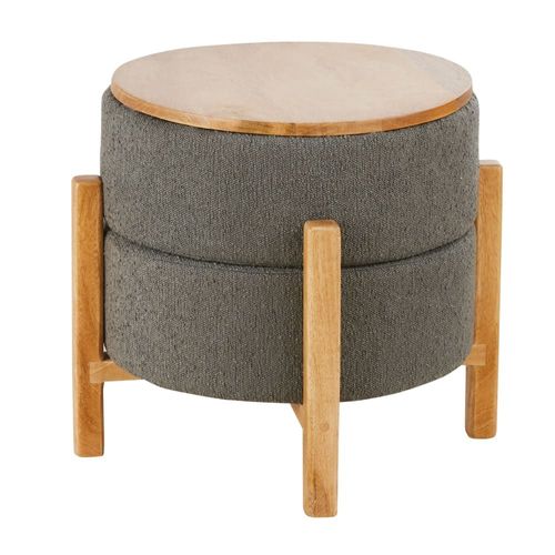 Tabouret En Bois De Manguier Et Vert Kaki