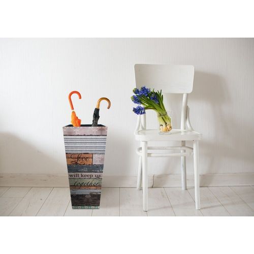 Porte parapluie rectangulaire en toile bois grise et marron