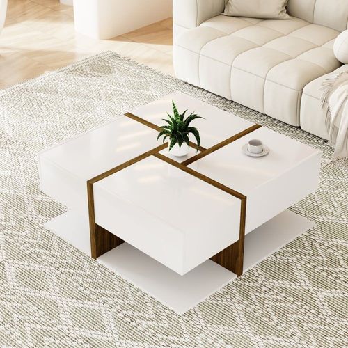 Table Basse Moderne Avec 4 Tiroirs Blanc