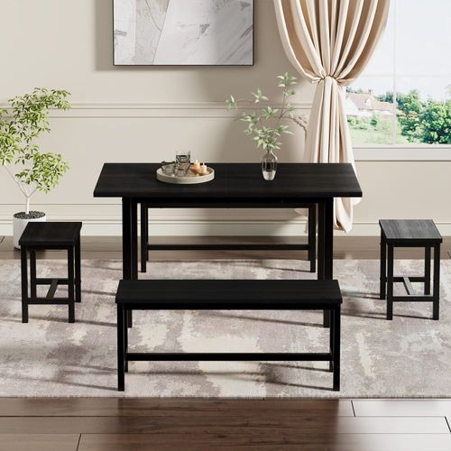 Ensemble De Table Extensible Noir Avec 2 Bancs Et 2 Tabourets