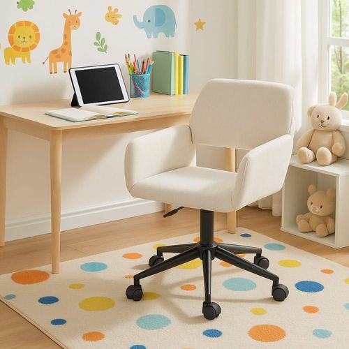 Chaise De Bureau Scandinave Tissu Beige Pivotante Hauteur Réglable