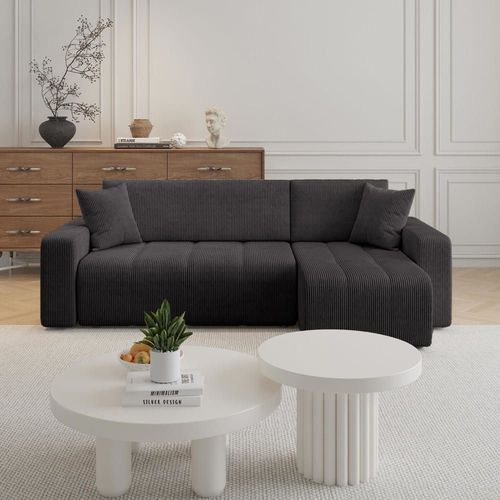 Canapé D'angle 5 Places En Velours Gris Foncé