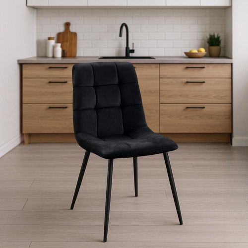 Chaise De Salle À Manger Avec Pieds En Métal En Velours Noir