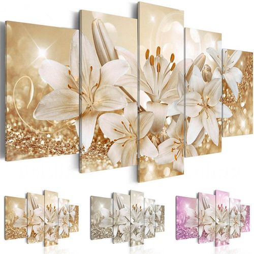Décoration murale en 5 parties - belles fleurs, décoration sur toile intissée pour salon, décoration artistique