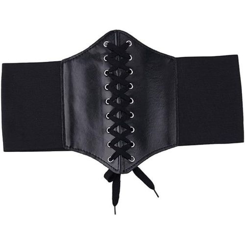Ceinture Corset Noire - Lot De Deux, Ceinture Corset Élastique À Lacets En Cuir Pour Femme, Style Vintage