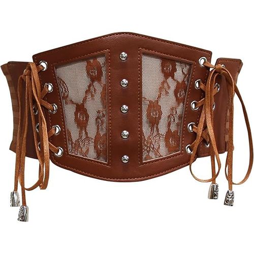 Ceinture Corset Pour Femme - S (Kaki) - Ceinture Corset En Cuir À Lacets - Ceinture Élastique Rétro