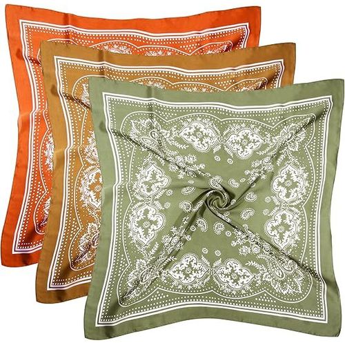 Lot De 3 Foulards En Satin De 69,8 Cm, En Soie, Bandanas, Pour Femmes Et Filles, Vert Clair, Jaune Et Orange