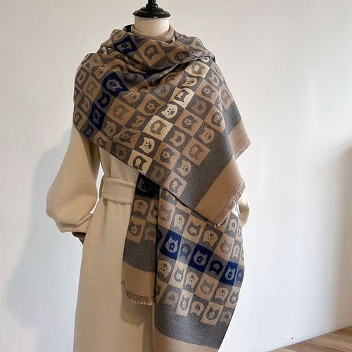 Châle Épais En Cachemire Pour Femme (Bleu), Long, Grand, Double Face, Épais Et Chaud, Pour L'hiver
