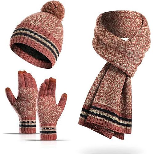 Ensemble Bonnet, Écharpe, Gants À Écran Tactile Et Imprimé Flocon De Neige