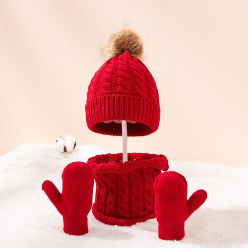 Ensemble 3 Pièces Pour Enfant, Écharpe, Gants, Bonnet Tricoté, Laine Simple