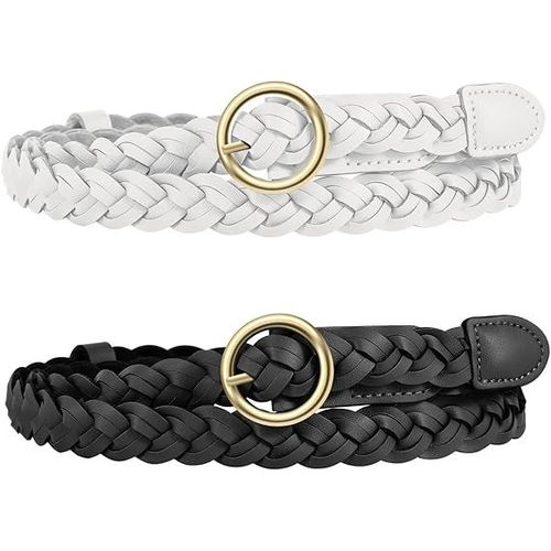 Pièces De Bretelles Fines Tissées Rétro Pour Femmes (Blanc + Noir), Bretelles Tissées À Boutons Japonais Circulaires En Cuir Pu Serré, Utilisées Pour Les Robes En Jean