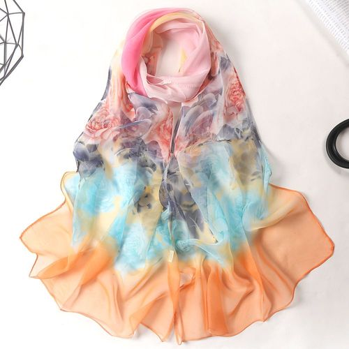 Foulard En Soie Pour Femme Dégradé Rose Orange 160 × 50 Cm