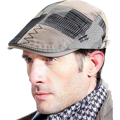 Casquette Plate Rétro En Cuir Pu Pour Homme, Ajustable, Style National Automne-Hiver, Motif Langue De Canard, Gris Clair