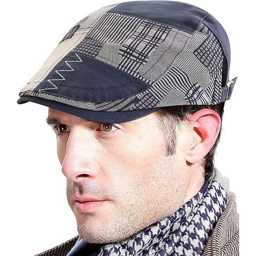 Chapeau Plat Vintage En Cuir Pu Pour Homme, Ajustable, Style Ethnique, Automne/Hiver, Avec Langue De Canard, Bleu Marine