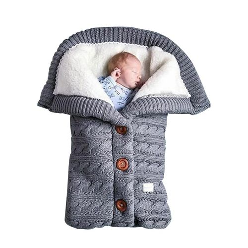 Couverture D'emmaillotage Unisexe Pour Bébé, Douce Et Épaisse, En Polaire Tricotée, Pour Fille Et Garçon, Accessoire Pour Poussette, Gris, Automne-Hiver, Sac De Couchage D'extérieur Tricoté