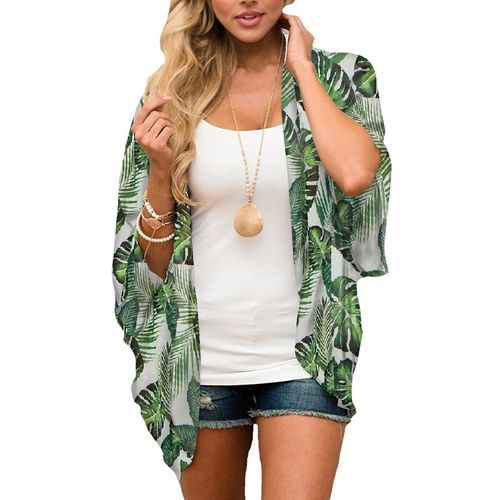 Châle Ample En Mousseline De Soie Pour Femme - Kimono Imprimé En Mousseline De Soie, Tenue De Plage, Style Bohème, Chemisier Décontracté, Maillot De Bain, Cardigan (L)