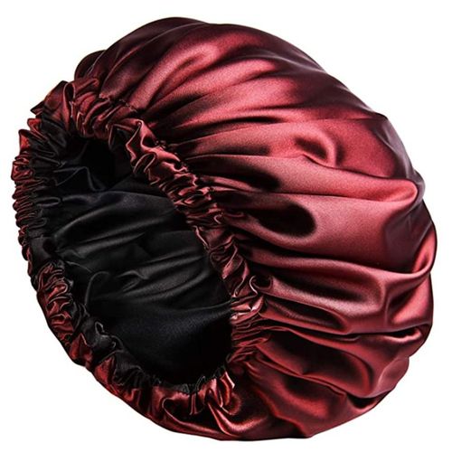 Bonnet De Nuit En Satin (Grand, Rouge Vin) - Bonnet De Nuit Double Couche, Réversible Et Réglable En Satin