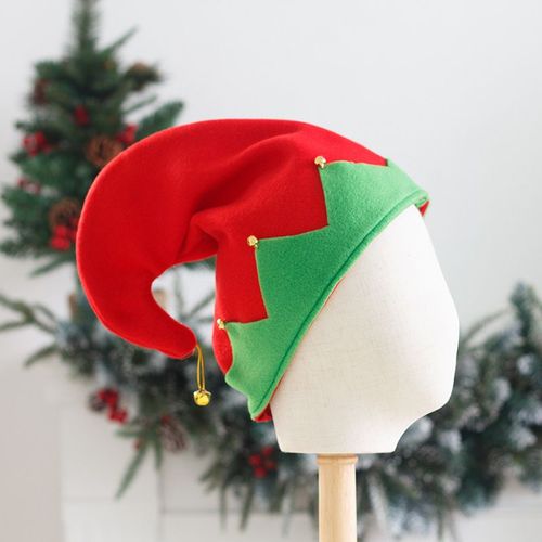 1 Chapeau De Lutin De Noël, Style Lutin De Noël, Chapeau Rouge Et Vert, Cloche En Flanelle, Coiffure De Fête (Rouge)
