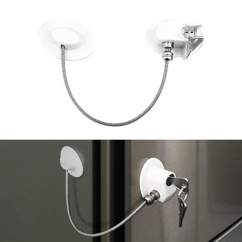 Serrure De Réfrigérateur, Kit De Verrouillage De Porte À Colle En Alliage De Zinc, Câble De Fenêtre De Congélateur, Serrure De Sécurité Auto-Adhésive À L'épreuve Des Enfants Avec Clé (Blanc, 1 Pièce)