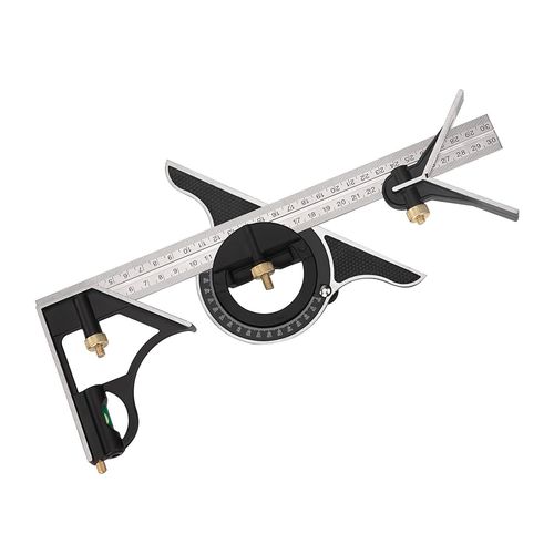 Équerre combinée en métal, règle de menuiserie multifonction, règle d'angle combinée avec niveau zéro, rapporteur d'angle à tête droite 300 mm