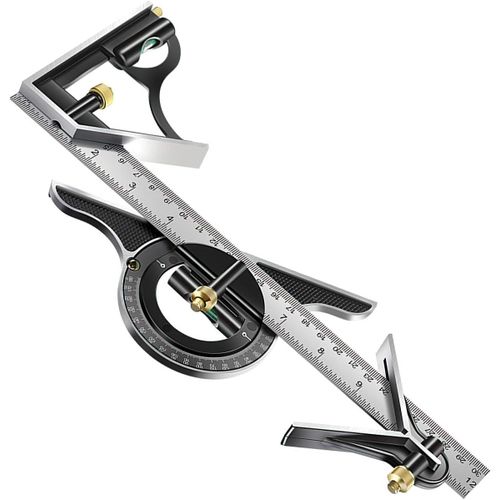 Règle équerre combinée 300 mm, outil de menuiserie multifonctionnel en métal à angle réglable