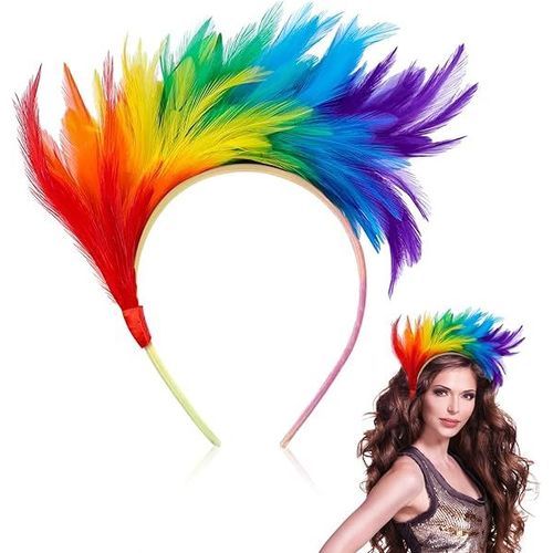 Serre-Tête À Plumes Colorées, Charmante Coiffe De Carnaval, Serre-Tête Arc-En-Ciel, Serre-Tête Cosplay, Costume De Carnaval, Pâques, Mariage, Halloween