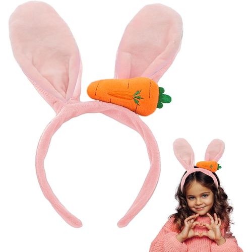 Serre-Tête Oreilles De Lapin De Pâques (Rose) Avec Carotte, 1 Serre-Tête Lapin, Serre-Tête Cosplay De Pâques, Déguisement Pour Filles Et Femmes