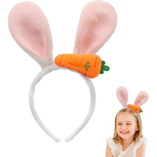 Serre-Tête Oreilles De Lapin De Pâques (Blanc) Avec Carotte, 1 Pièce, Serre-Tête Lapin, Serre-Tête Cosplay De Pâques, Déguisement Pour Filles Et Femmes