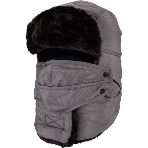 Casquette De Pilote Rembourrée Grise Avec Masque Coupe-Vent, Casquette Unisexe Pour La Chasse Et Cache-Oreilles Pour Le Ski Et Le Snowboard