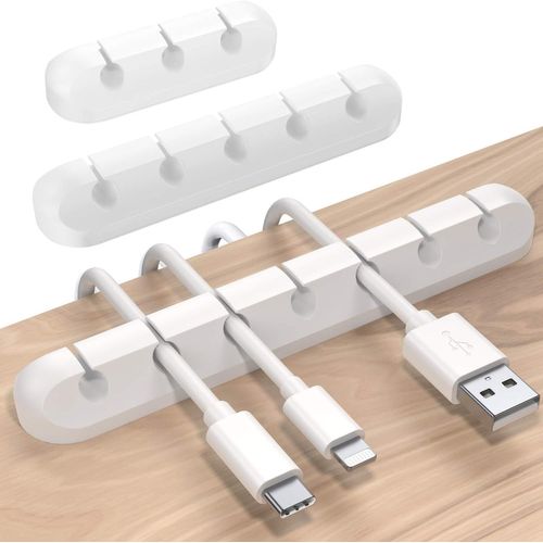 Lot de 3 pinces de rangement pour câbles de bureau, blanches, pour chargeur USB, souris, écouteurs et câbles PC