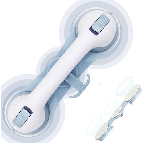 Poignée de douche avec 3 ventouses de sécurité, barre d'appui mobile pour salle de bain, baignoire, douche, enfants et personnes âgées, sans perçage (bleu)