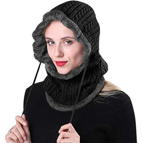 Bonnet Polaire Tricoté 2 En 1 ¿ Cache-Cou D'hiver Noir, Cache-Oreilles, Chapeau De Cyclisme, Chapeau De Camping, Chapeau De Snowboard, Neutre