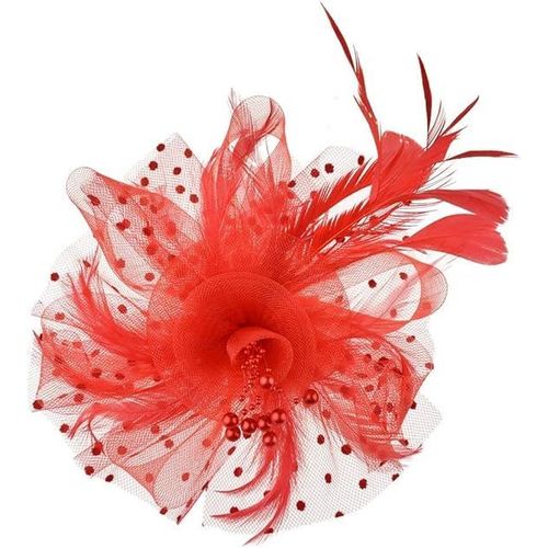 Chapeau Bibi Rouge À Plumes Pour Mariage, Journée Des Dames, Bandeau Et Clip, Chapeau De Cocktail, De Thé, Pour Filles Et Femmes