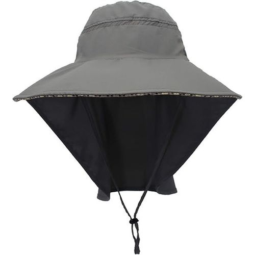 Chapeau Unisexe Anti-Uv Gris Foncé Avec Protection Du Cou De 25 Cm Et Bord Large De 11 Cm Pour La Chasse En Plein Air, La Pêche, Le Camping, Le Jardinage - Tour De Tête 56 - 60 Cm