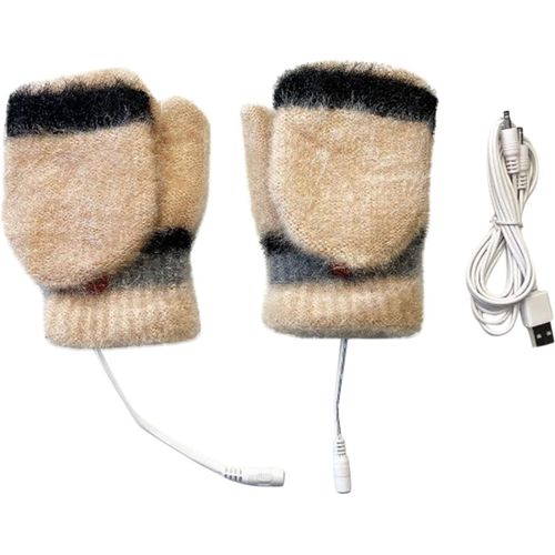 Mitaines Chauffantes Usb Pour Femme, Idéales Pour Le Froid, En Velours Kaki, Avec Doigts Nus