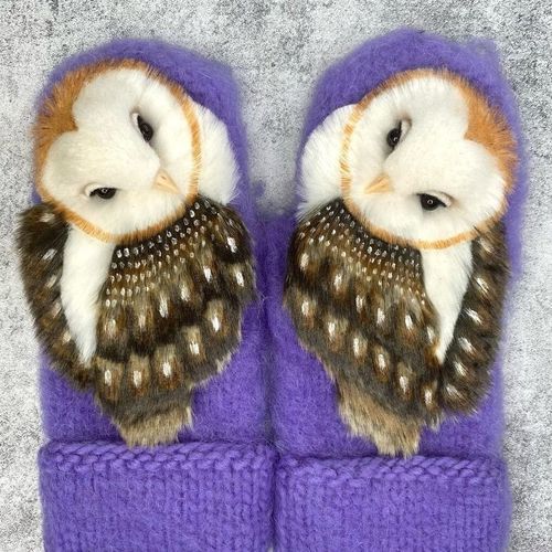 Mitaines Nordiques En Laine Tricotées À La Main Avec Hibou Violet