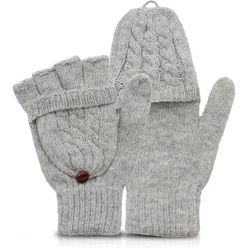 Mitaines D'hiver Chaudes Grises Pour Femmes, Mitaines Avec Demi-Doigts En Tricot, Mitaines Convertibles En Deux Formes