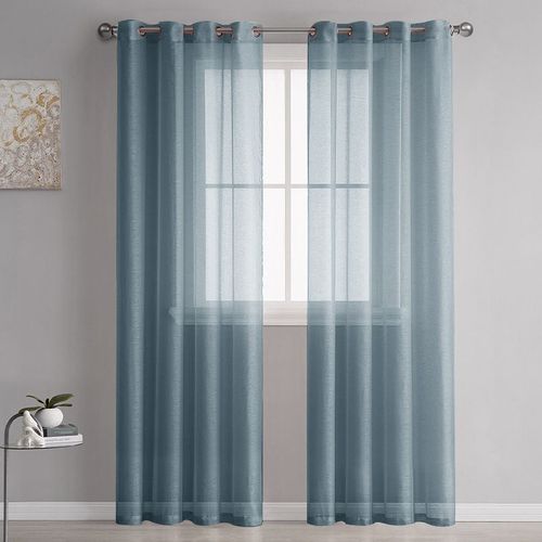 Lot De 2 Rideaux Transparents Bleu Tibétain 100 X 250 Cm, Imitation Lin, À ?Illets, Avec Motif Décoratif, Pour Salon, Chambre À Coucher, Cuisine, Enfant Et Adulte