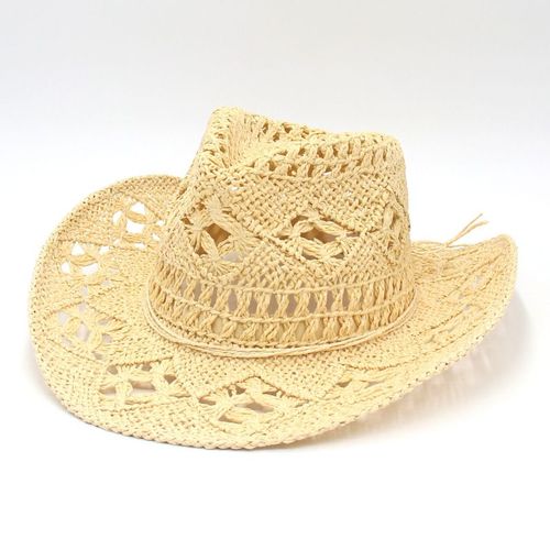 Chapeau De Cowboy Occidental En Paille Tissée À La Main, Respirant, Pour Homme Et Femme (Chameau)