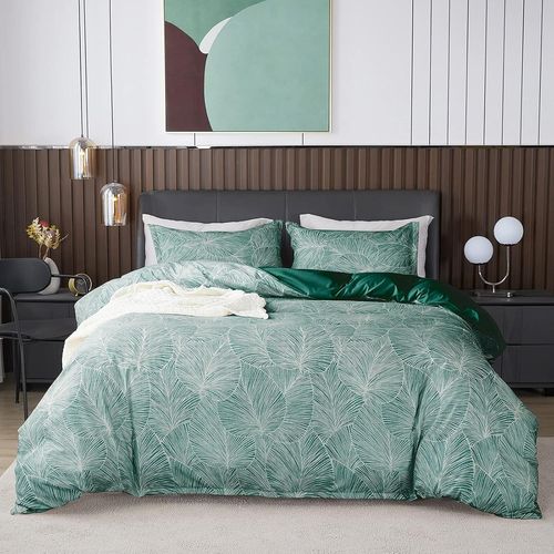 Parure De Lit Motif Feuilles Tropicales, 1 Housse De Couette 200 X 200 Cm Pour 2 Personnes Et 2 Taies D'oreiller 51 X 66 Cm, Parure De Lit Avec Fermeture Éclair, Vert