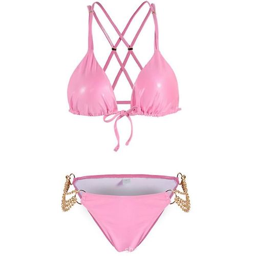 Maillot De Bain 2 Pièces Sexy Pour Femme Avec Chaîne En Métal Et Bretelles, Rose (M)