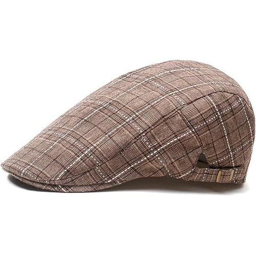 Casquette Plate Style Vintage À Carreaux (Café), Casquette Gavroche Réglable Unisexe, Casquette De Chasse, De Golf, De Tir, Cadeau Pour Homme