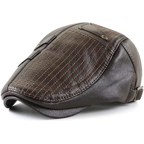 (Curry Foncé) Casquette Plate Réglable Pour Homme En Cuir Pu 56-60 Cm