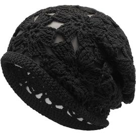 (Noir) Bonnets Printemps-Automne Pour Femmes, Bonnet Ample Au Crochet Fait Main