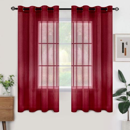 Lot De 2 Rideaux En Voile À ?Illets Semi-Transparents Rouges 150 X 250 Cm Pour Chambre À Coucher, Salon, Maison