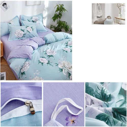 Parure De Lit Avec 1 Housse De Couette En Coton, 1 Drap Housse Et 2 Taies D'oreiller, 200 X 230 Cm, 180 X 200 Cm, 48 X 72 Cm (Fleurs Végétales), Parure De Draps Quatre Pièces