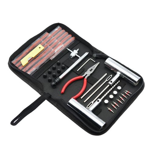 Kit de réparation de pneus 46 pièces avec manomètre et gants, pour voitures, vélos, motos, tracteurs et camions